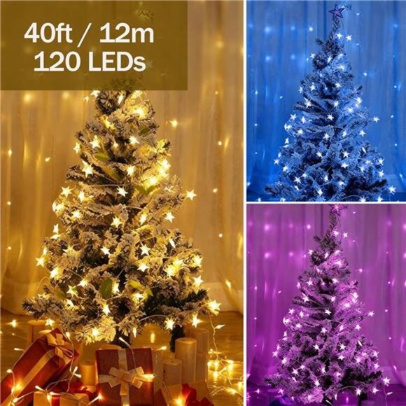 Color Changing Star String Lights 40ft 120 LED Fairy Lights USB Remote Bedroom - Picture 7 of 8